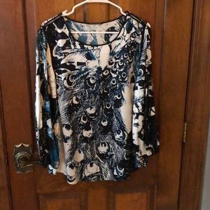 Elie Tahari Silk Peacock-Print Blouse